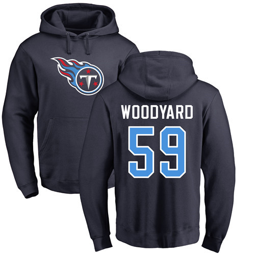Tennessee Titans Men Navy Blue Wesley Woodyard Name and Number Logo NFL Football #59 Pullover Hoodie Sweatshirts